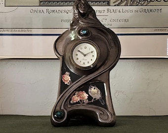Art Nouveau Bretby Pottery Clock Tooth and Ault Company Jeweled Ware