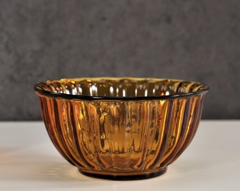 19th Century Peking Glass Fluted Bowl Amber Chinese Qing Dynasty Antique