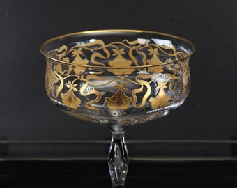 Antique Josephinenhutte Glass Compote Art Nouveau Gilt Flower Pattern