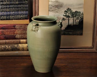 Dollhouse Miniature Large Green Ceramic Fish Vase