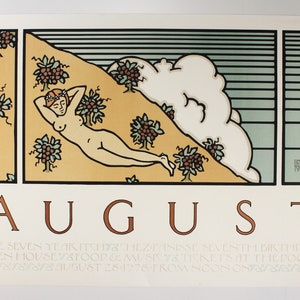 Póster original de David Lance Goines con el séptimo cumpleaños de Chez Panisse, con la frase "La comezón de los siete años", de agosto, n.° 74