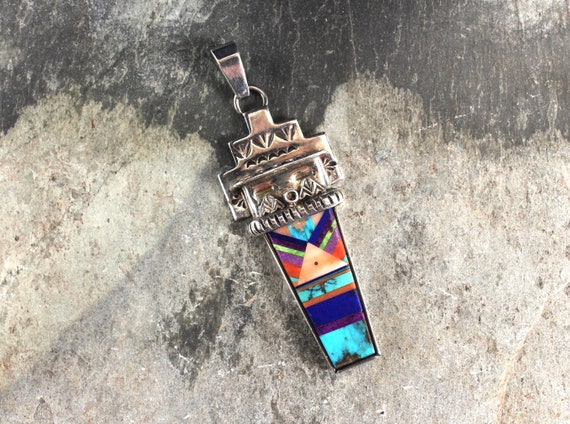Towering Intricate Native American Navajo Space Inlay Turquoise Sterling Silver Ring Towering Intricate Native American Navajo Space Inlay Turquoise Sterling Silver Ring