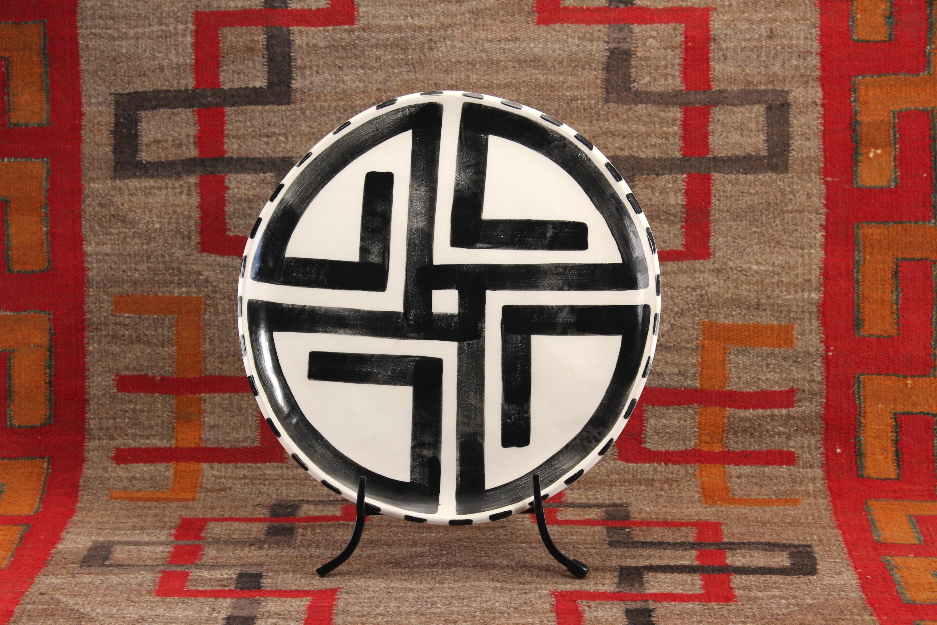 Hotsherds Pottery Large Plate Four Directions Santa Fe Artist Ellen Peebler 12"