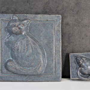 Janet Ontko Art Tiles Cat and Mouse Matte Heather Glaze Vintage Pottery