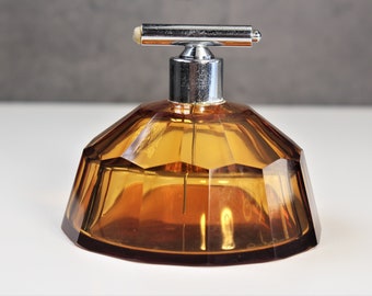 Czech Bohemian Amber Cut Glass Perfume Bottle Antique Art Deco