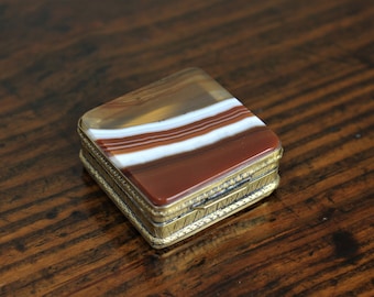 Antique Continental Snuff Box Chased Silver Gilt Banded Agate 19th Century Neoclassical