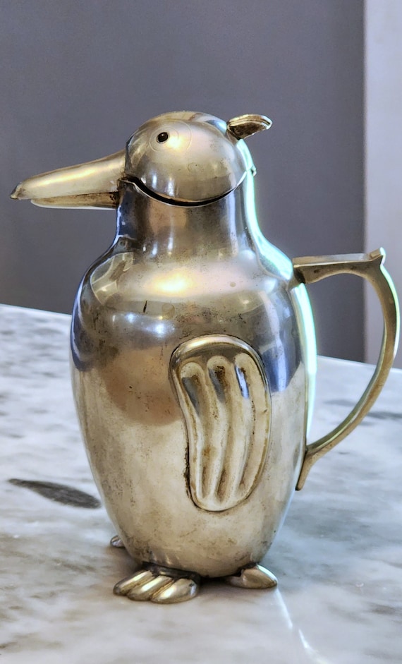 Antique Cocktail Pitcher Art Deco Penguin 1930s Silver
