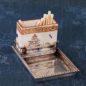 Porta-fósforos Cartier Antique Prata 950 Esmaltado Porcelana Emile Puiforcat Samson Chantilly Kakiemon