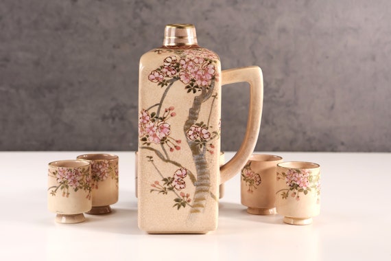 Satsuma Sake Bottle Set Vintage Kyoto Ware Kotobuki RPC