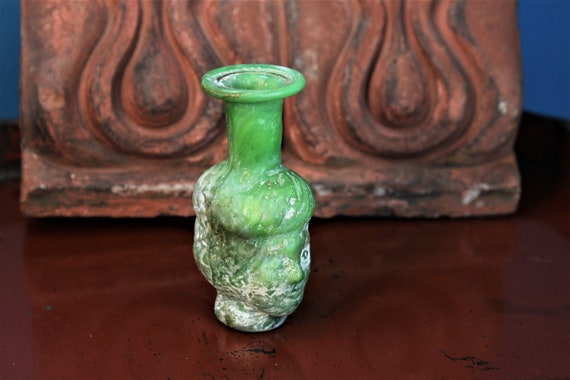 Roman Glass Janus Double Face Bottle Egyptian, Hand blown, Glass, Double