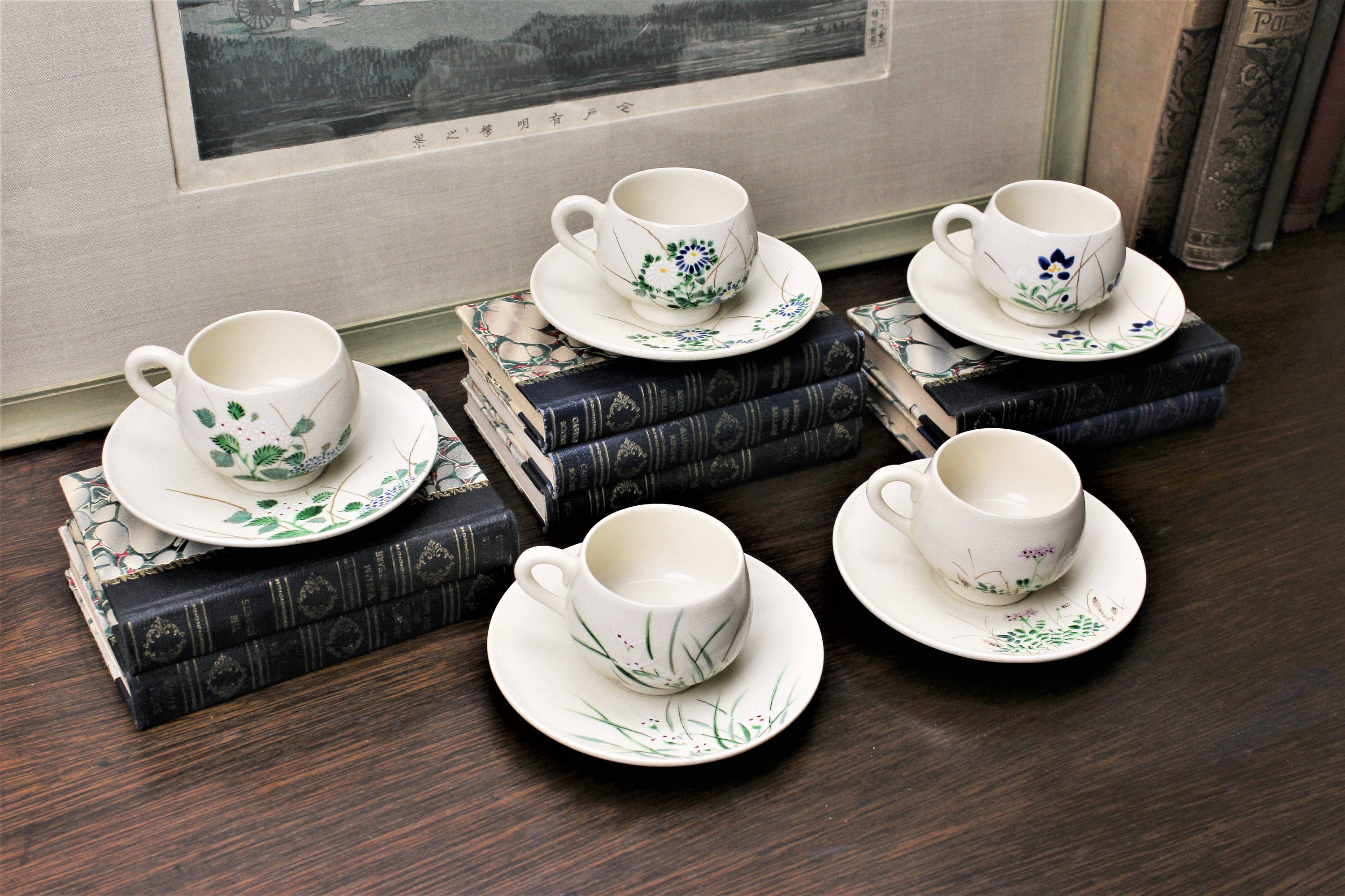 Vintage MidCentury Japanese Tea Cup Set of Five Satsuma Style Etsy