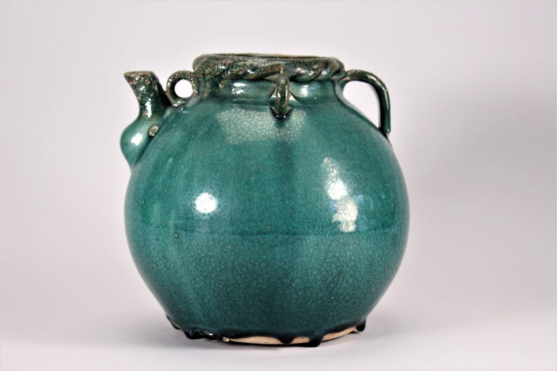 Antique Chinese Stoneware Wine Jug Jewel Tone Teal Green Glaze Etsy