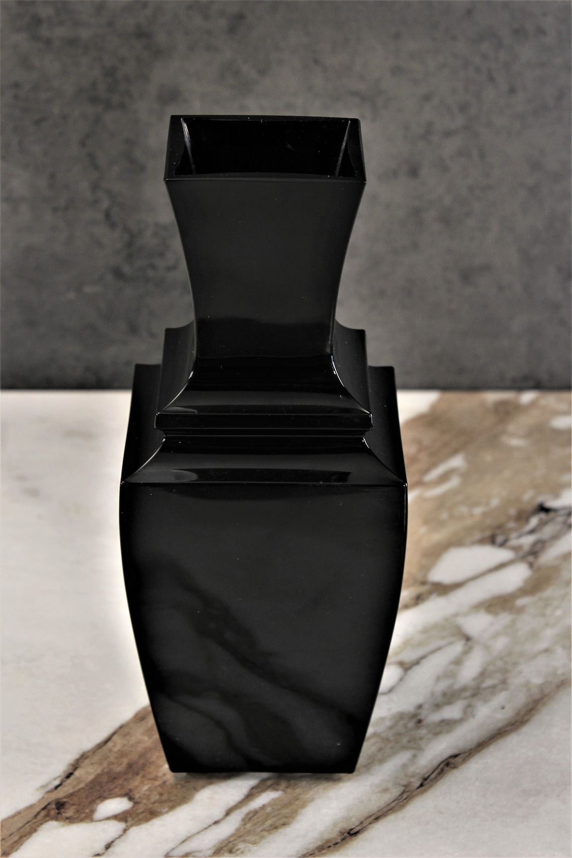 Vintage Onyx Black Glass Vase Etsy