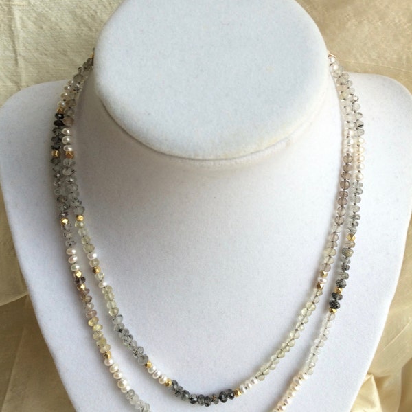 Rutilated quartz and pearl necklace