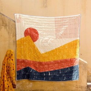 Handmade Queen Size Quilt: Block Printed Cotton Bedspread with Shams
