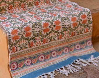 Handgjord bomullsmatta: Boho blommigt blockmönster, 2x6