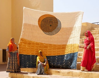 Handmade King Cotton Quilt Set: Reversible Boho Bedspread
