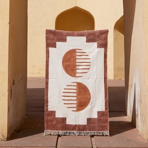 Handwoven Cotton Rug 4x6: Southwestern Block Print, Desert Home Accent