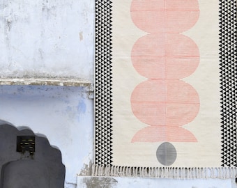 Handmade Cotton Dhurrie Rug: Modern Block Print Area Rug