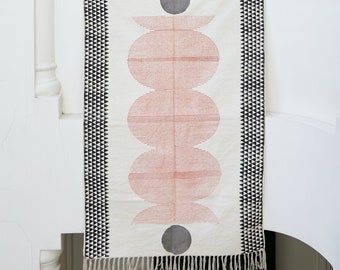 Handmade Cotton Rug: Bauhaus Block Print, Indian Area Rug