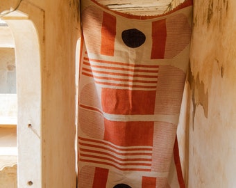 Handmade Block Printed Cotton Dhurrie Rug: Bauhaus Abstract Design
