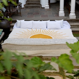 Handmade Cotton Bedspread Quilt Set: Modern Rising Sun Design, 2 Shams