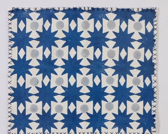 Met de hand bedrukte katoenen placemats – modern Blue Star-ontwerp uit het midden van de eeuw, kantha-gestikt tafeldecor, handgemaakte vintage-geïnspireerde eetkamerset