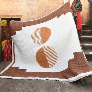 Handmade Block Printed King Quilt: Reversible Southwestern Cotton Bedspread