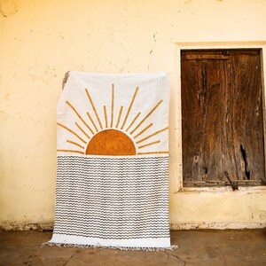 Handmade Rising Sun Rug, 4x6 Cotton Dhurrie, Block Printed Rug, Rugs ...