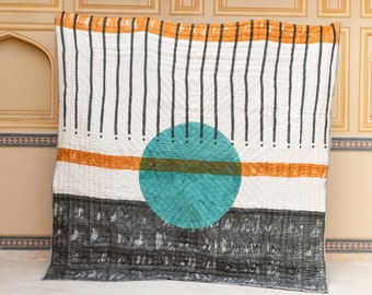 Twin Size Quilt - Handcrafted & Reversible, Artisan Cotton Bedspread, Boho and Modern Style, Cozy Comforter Set for Twin Bed, Kid&#39;s Blanket