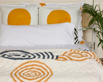 Boho Twin Quilt - Modern 100% Cotton Reversible Twin Comforter, Handmade Block Printed Bedspread, Twin Blanket, Twin Bedding, Japanese Zen