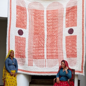 Handmade Queen Quilt Set: Block Printed Cotton Kantha Bedspread