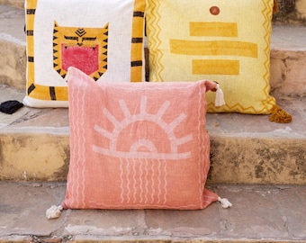 Handmade Block Print Pillow Cover: Cotton Euro Sham, 26"x26"