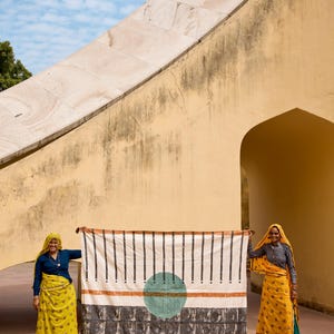 Handgemaakte kantha-deken: 100% katoenen boho-quilt met blokprint afbeelding 2