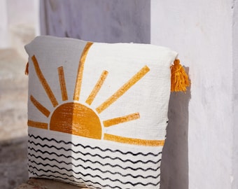 Rising Sun Pillow Cover: Hand-Block Printed Cotton Euro Sham, Handmade Cushion Cover, Throw Pillow Accent for Living Room/Bedroom/Sofa