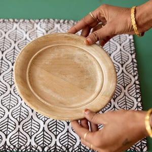 Hand-Printed Cotton Placemat Set: Kantha-Stitched Leaf Design