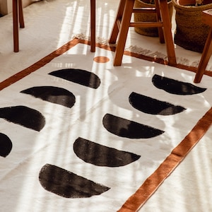 Hand-Printed Cotton Dhurrie Rug: 8x10 Abstract Bauhaus Design