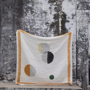 Handmade Twin Quilt, Reversible Yellow Block Print Bedspread with Shams, 100% Cotton Kantha Comforter image 3
