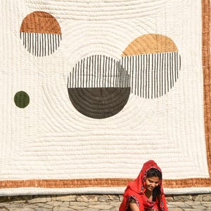 Handmade Twin Quilt, Reversible Yellow Block Print Bedspread with Shams, 100% Cotton Kantha Comforter image 10
