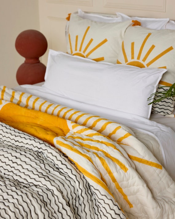 Reversible King Quilt Extra Large Handmade Quilt Boho Hand printed Quilted Bedspread 100 Cotton King Bedding Set Indian King Comforter Etsy