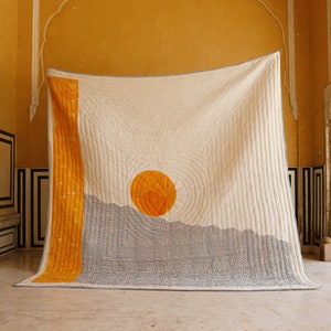 King Size Quilt for Sale, Handmade Block Printed Bedspread, 100% Cotton Comforter, Boho Indian Kantha Blanket, Reversible King Bedding Set