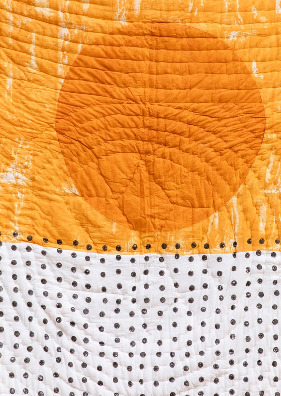 Handmade Indian Kantha Quilt, Reversible Block Print Comforter Set, 100% Cotton Bedspread Boho with Matching Shams, Modern Bedding Set