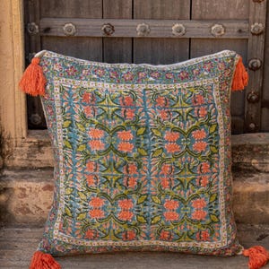 Edredón con estampado floral de loto, reversible, de algodón azul y verde, juego de cama indio Kantha, tamaño king/queen/twin. imagen 3