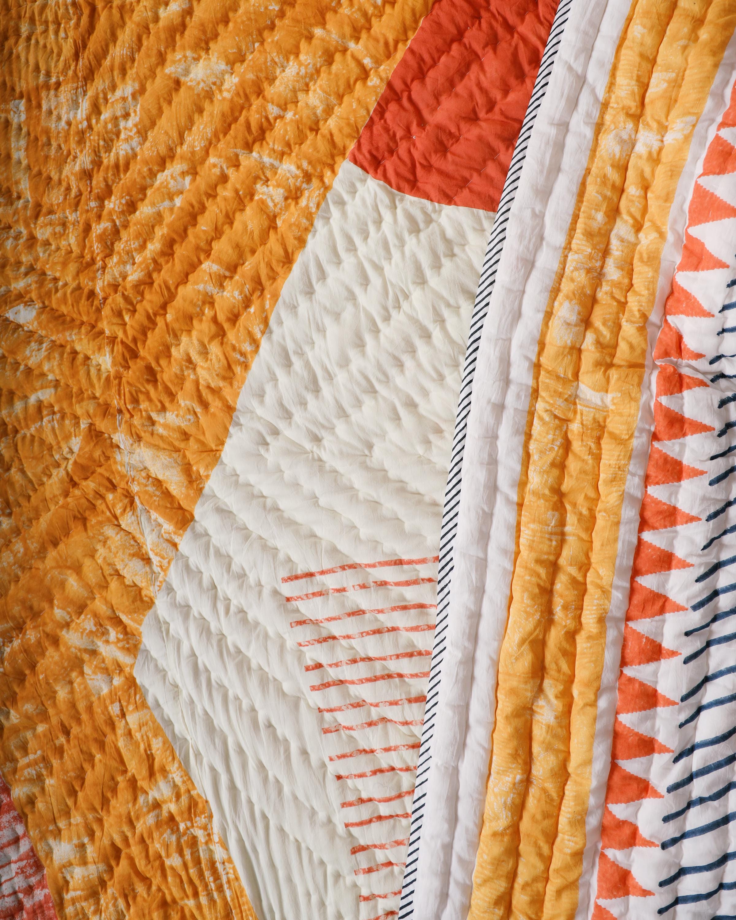 Handmade Block-Printed Cotton Quilt: Reversible Indian Bedspread