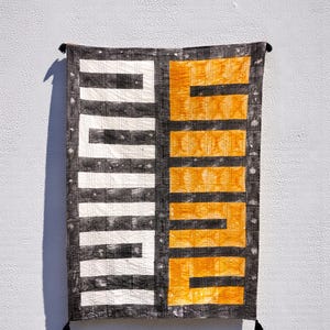 Kantha Throw Blanket – Hand Block Printed Cotton Quilt, Handmade Black & Mustard Modern Bedspread image 7