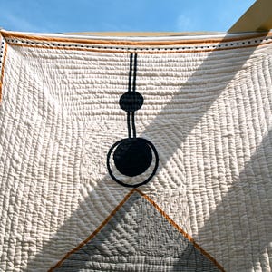 Reversible Kantha Quilt – Hand Block Printed Cotton Bedspread, Modern Orange Bauhaus Bedding