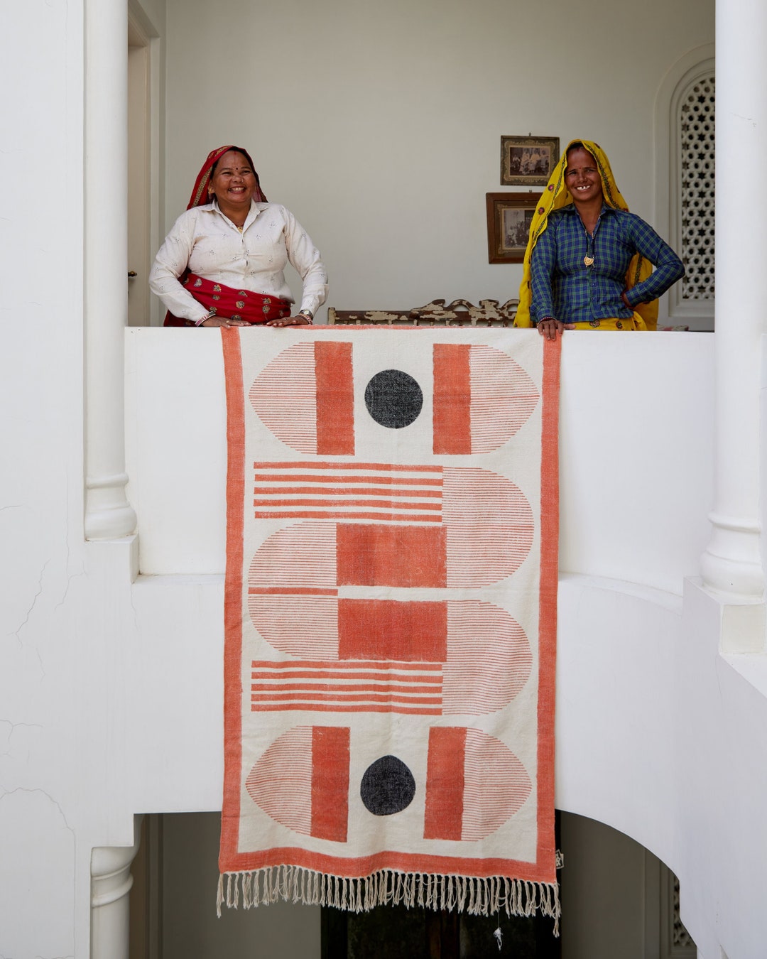 Handmade Block Print Cotton Rug: Bauhaus Abstract Design - Etsy