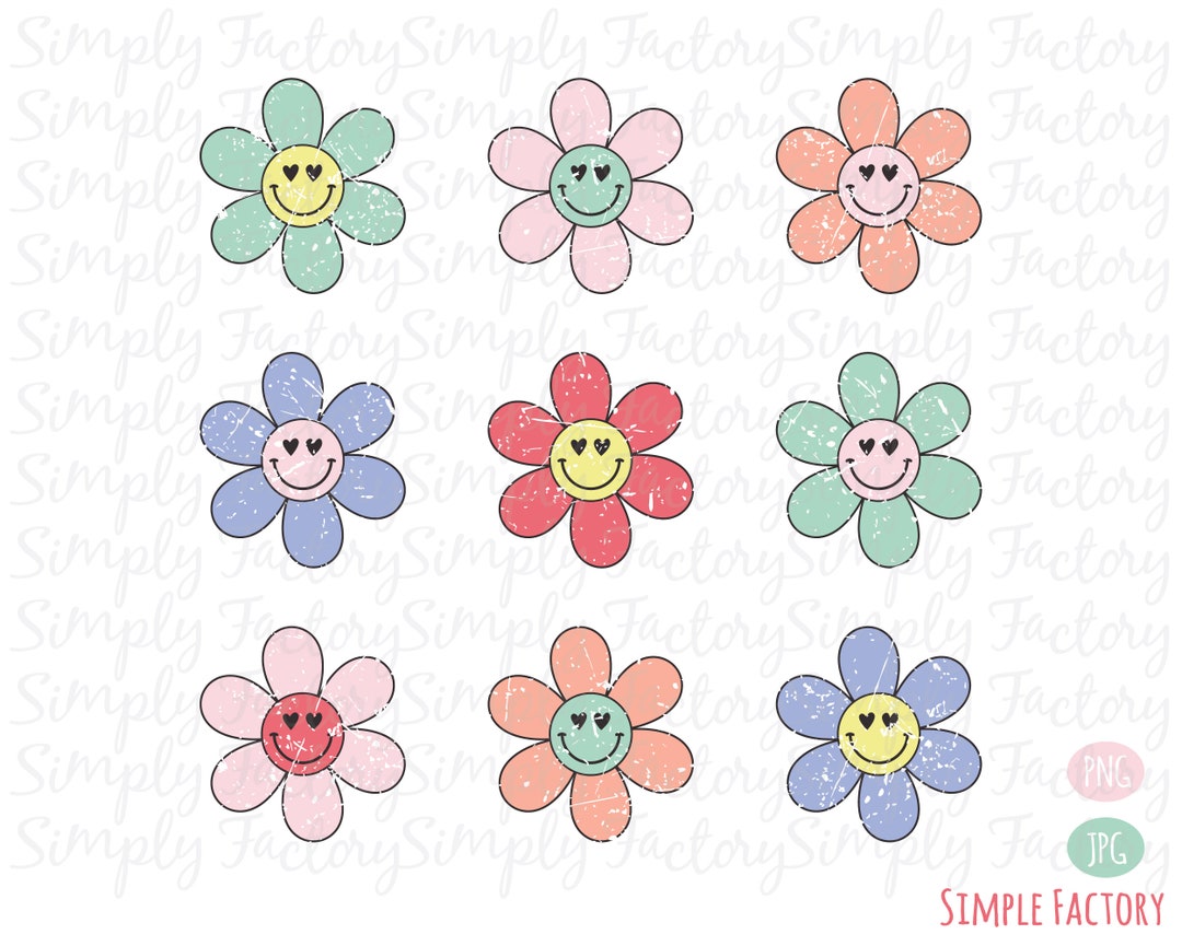 Retro Flower Png Lovely Flower Smiley Face Png Happy Flower - Etsy