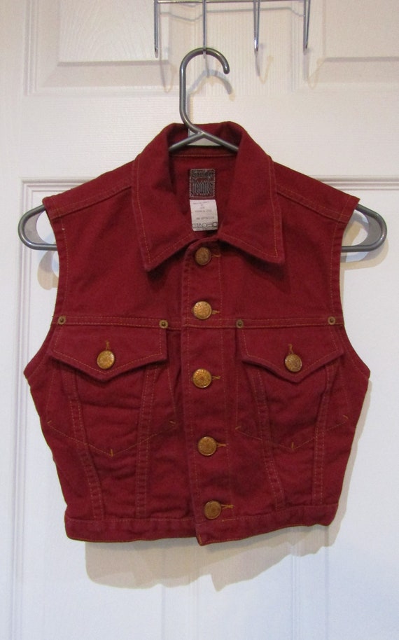 Rare 90s Jean Paul Gaultier Red Cropped Denim Vest