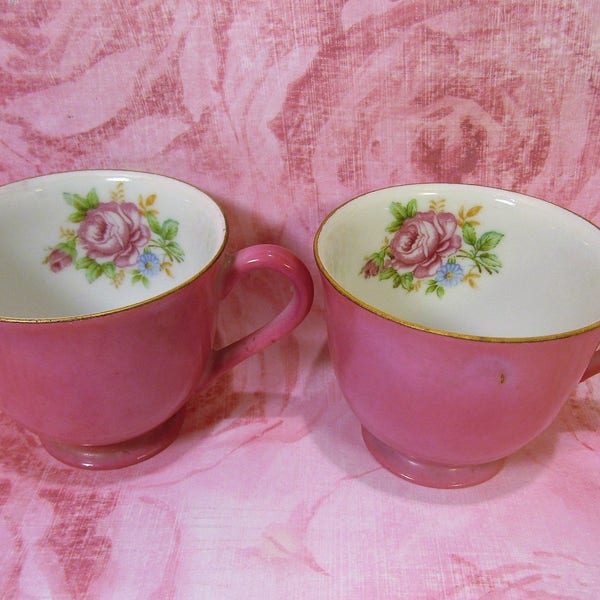 Pair of Occupied Japan Small Rose Coloured Tea Cups